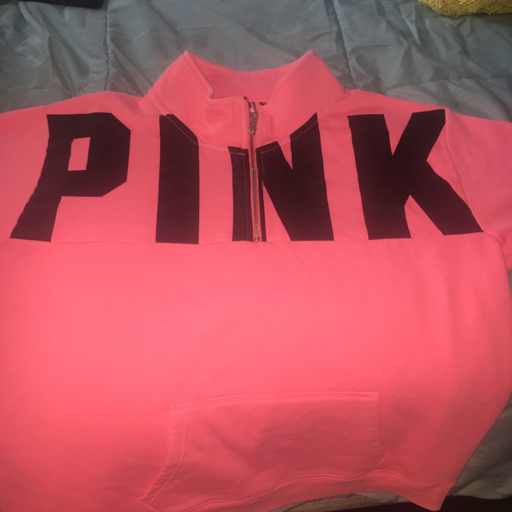 Pink half zip pull over